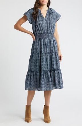 Rails Amellia Print Tiered Cotton Midi Dress in Midnight Dahlia at Nordstrom Rack, Size Xx-Large