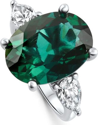 Pompeii3 16x12mm Emerald & 1Ct Pear Shape Diamond Ring 14k Gold Lab Grown