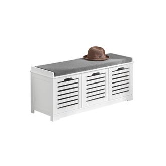 SoBuy Sobuy - Banco De Almacenamiento Con Acolchados Cojines Y 3 Cubos, Entrada Zapato Gabinete Dresser C&oacute;modo Banco Fsr23-w Es