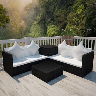 vidaXL Set De Muebles De Jard&iacute;n 4 Pzas Y Cojines Rat&aacute;n Sint&eacute;tico Negro Vidaxl