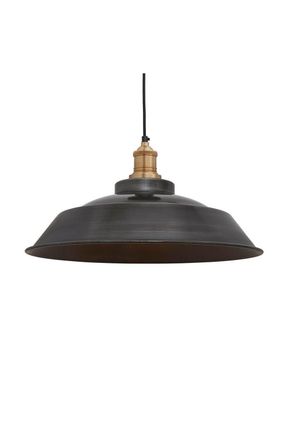 Industville Brooklyn Step Pendant, 16 Inch, Pewter, Brass Holder in Dark Grey