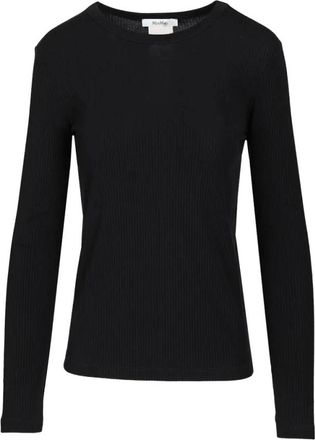 Max Mara Tops, Dames, Zwart, S, Ribbed-Knit Long-Sleeve T-Shirt