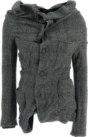 Junya Watanabe Check Wool-Blend Velvet Trim Unstructured Knit Jacket