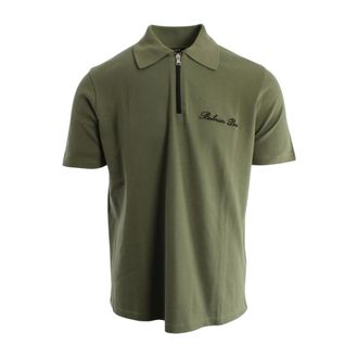 Balmain Polo Shirts, male, Green, Size: M Short-sleeved Polo Shirt with Embroidery