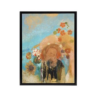 Artery8 Evocation of Roussel Floral Portrait Redon Black Framed Canvas Art in Blue | Size: W24 x H32