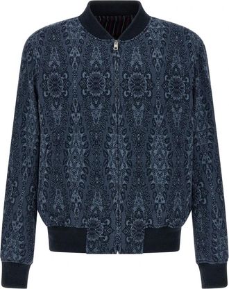 Etro Jacquard Bomber Jacket - Heren - Bomber jackets - Blauw - XL - Katoen - Jassen