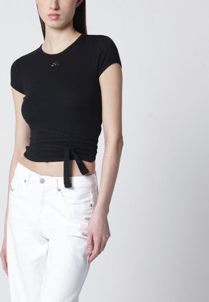 Diesel T-shirt cropped nera con nastro incrociato