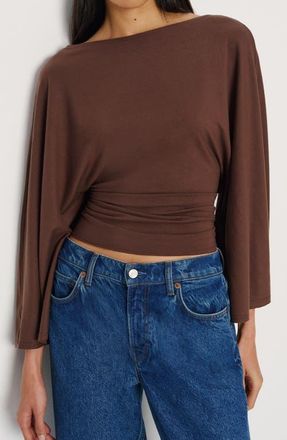 Reformation Avery Long Sleeve Top in Cafe at Nordstrom, Size X-Large