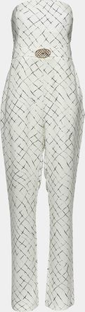 Elisabetta Franchi White Printed Crepe Strapless Jumpsuit Xl