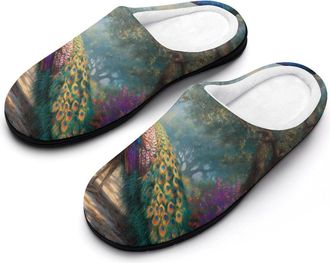Generic Peacock Painting Funny Mens Cotton Slippers Soft Non-Slip Rubber Sole House Slipper Indoor Outdoor