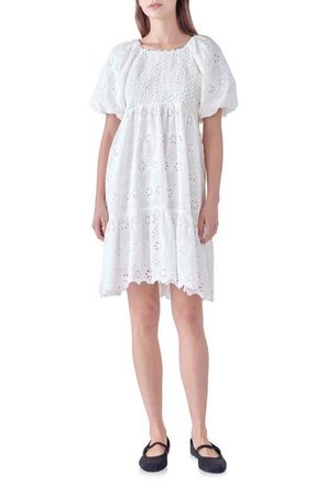 English Factory Eyelet Knit Combo Dress in White at Nordstrom, Size Small
