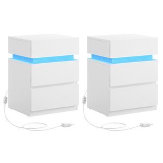 Vasagle 2 Mesitas de noche con luz led 3 cajones de color blanco