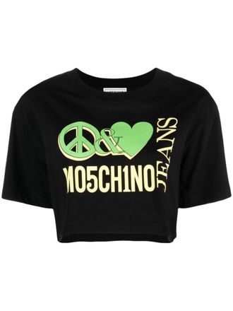Moschino logo-print cotton T-shirt - women - Cotton - S - Black