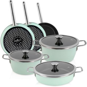 Magefesa Magefesa Nordic Bater&iacute;a Cocina Inducci&oacute;n 9 Piezas, Antiadherente Libre Pfoa Exterior Verde Menta Retro Vintage Verde