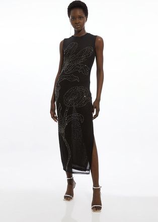 Karen Millen Petite Placed Embellished Floral Mesh Jersey Midi Dress