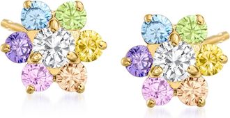 Ross-Simons Childs. Multicolored CZ Flower Earrings in 14kt Yellow Gold