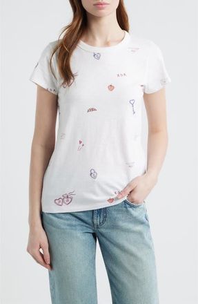 Rag & Bone Valentine Print Pima Cotton T-Shirt in White Multi at Nordstrom, Size X-Small