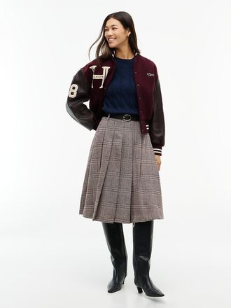 Tommy Hilfiger Womens Pleated Wool-Blend Check Midi Skirt - Red Plaid - 6