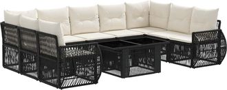 vidaXL Conjunto De Sof&aacute;s De Jard&iacute;n 10 Uds. Negro Y Blanco Crema Vidaxl