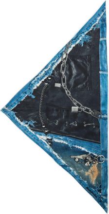 Acne Studios Trompe lOeil Silk Triangle Scarf in Black/Blue at Nordstrom