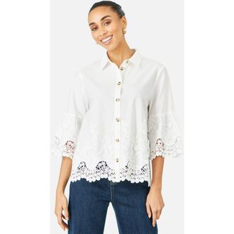 Yumi Cotton Lace Border Shirt in White at Nordstrom, Size 12