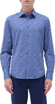 Bugatchi James OoohCotton Abstract Button-Up Shirt in Night Blue at Nordstrom, Size Xxx-Large