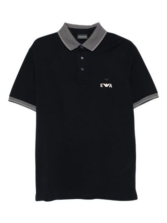 Emporio Armani Mens Eagle-logo Striped-collar Polo Shirt - Black Cotton - Size Medium