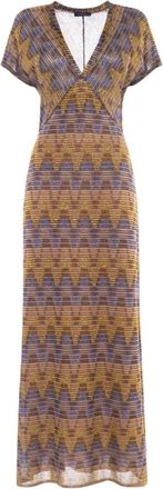 Nenette Gestreept Gebreide Maxi Jurk met Dunne Bandjes - Dames - Maxi kleedjes - Veelkleurig - XS - Kleedjes