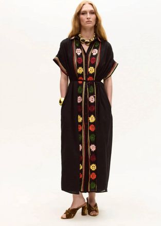 Carolina K Valerie Kaftan In Floral On Black