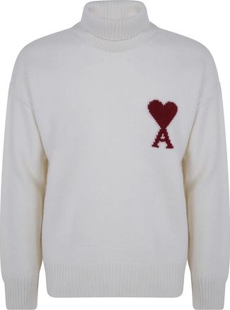 Ami Quota De Coeur Funnel Neck Trui - Heren - Truien - Wit - Maat: M Wol