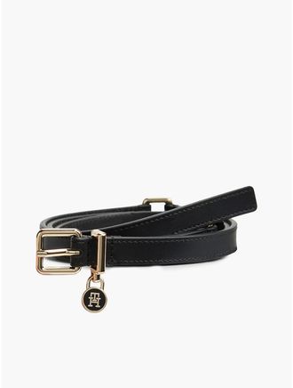 Tommy Hilfiger Womens Monogram Padlock Charm Leather Belt - Black - 40