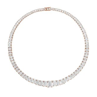 Diana M. Jewels 14kt Rose Gold 50cts lab grown Emerald diamond 4 Prong Graduated tennis necklace