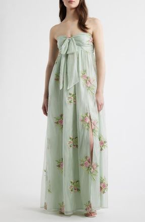 Lulus Fiona Floral Embroidery Strapless Dress in Sage at Nordstrom, Size X-Small Regular