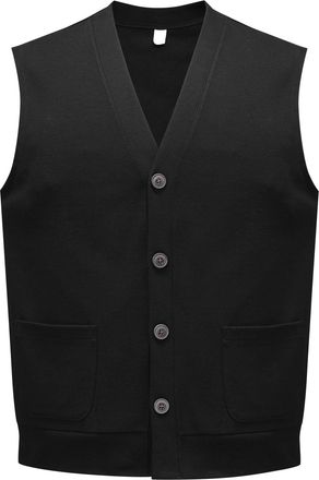 AlltheMen Mens Casual V Neck Knitted Gilets Sleeveless Cardigan Smart Casual Jumper Knitwear Button Front Black XXL