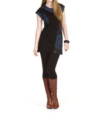 Papillon Patch Circle Print Dress In Black