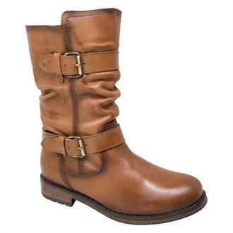 Eric Michael Womens Noelle Strappy Mid Calf Biker Boot In Cognac