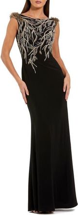 Mac Duggal Hand Beaded Cap Sleeve Jersey Gown in Black at Nordstrom, Size 10
