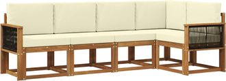 vidaXL Conjunto De Sof&aacute;s De Exterior 5 Uds. Natural Y Crema Poli&eacute;ster Vidaxl