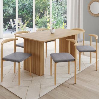 IDMarket Idmarket - Lote De 6 Sillas De Comedor Noe De Imitaci&oacute;n Madera Con Asiento De Tela Gris Claro