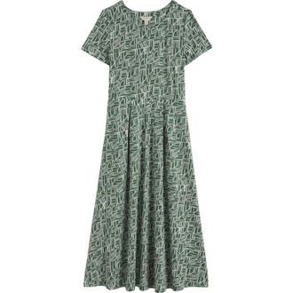 Seasalt Cornwall Veronica Abstract Print Stretch Organic Cotton Midi Dress in Wall Lines Treetop at Nordstrom, Size 14 Us