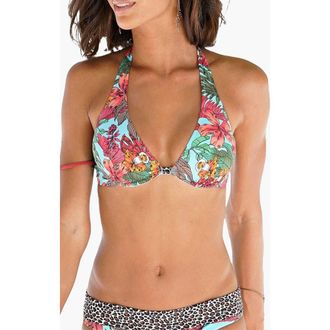 Lascana Womens Tropical Underwire Bikini Top Size 40B in Turquoise Print at Nordstrom