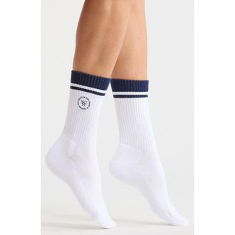Sporty & Rich Stripe Rib Socks in White/dark Navy at Nordstrom