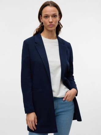 Vero Moda Jerseyblazer VERO MODA VMVERINA LS LONG BLAZER, Damen, Gr. 34, blau (navy blazer), Jersey, Obermaterial: 80% Polyester, 20% Viskose, unifarben, figuru