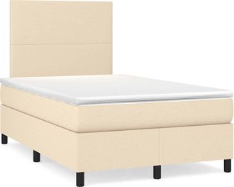 vidaXL Cama Box Spring Con Colch&oacute;n Y Luces Led Tela Crema 120x190 Cm Vidaxl