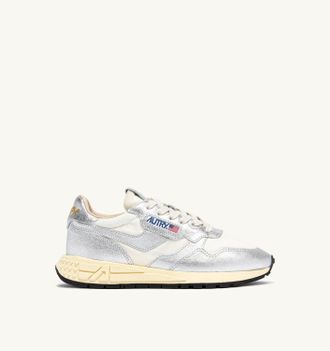 Autry REELWIND SNEAKERS IN SILVER-TONE NYLON AND METALIZED LEATHER