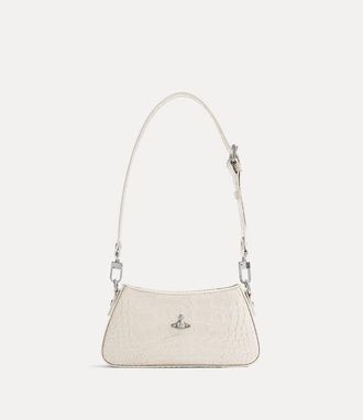 Vivienne Westwood Tasha Shoulder Phone Bag Emboss Croc Leather -Pearl-white