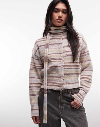 Daisy Street cardigan squadrato con sciarpa coordinata a righe space dye-Multicolore