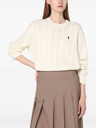 Polo Ralph Lauren cable-knit crew-neck sweater - women - Wool/Cashmere - L - Neutrals