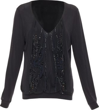 Christian Lacroix sheer beaded butterfly v neck top