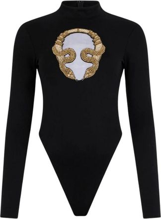 Roberto Cavalli Geborduurde Top - Dames - Bodies - Zwart - XS - Leer - Tops